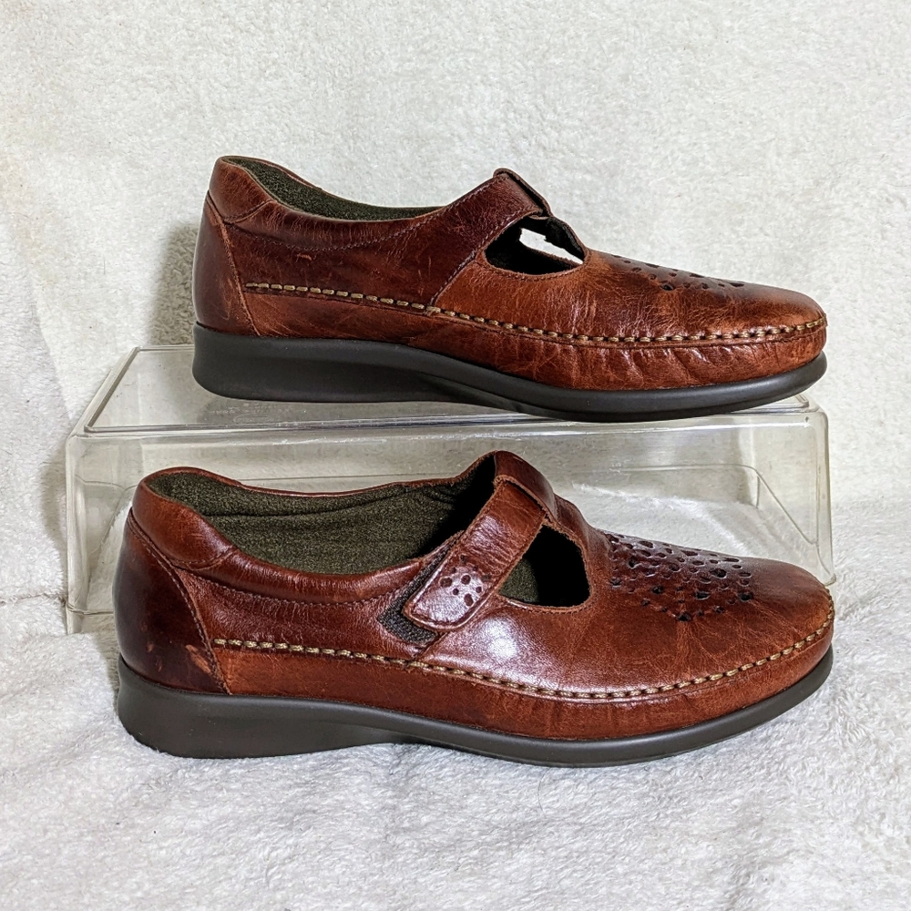 Women’s‎ SAS “Willow” Walnut T-Strap Leather Loafers, Comfortable, Sz 8WW - Picture 2 of 8
